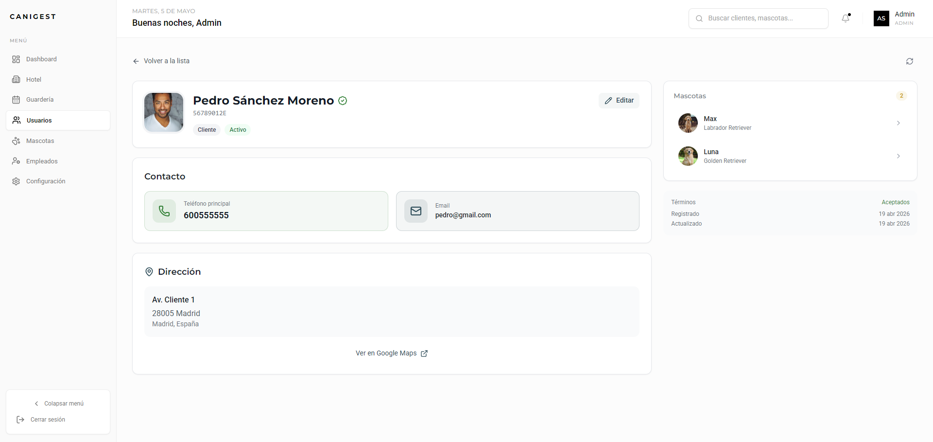 Perfil de cliente con historial completo